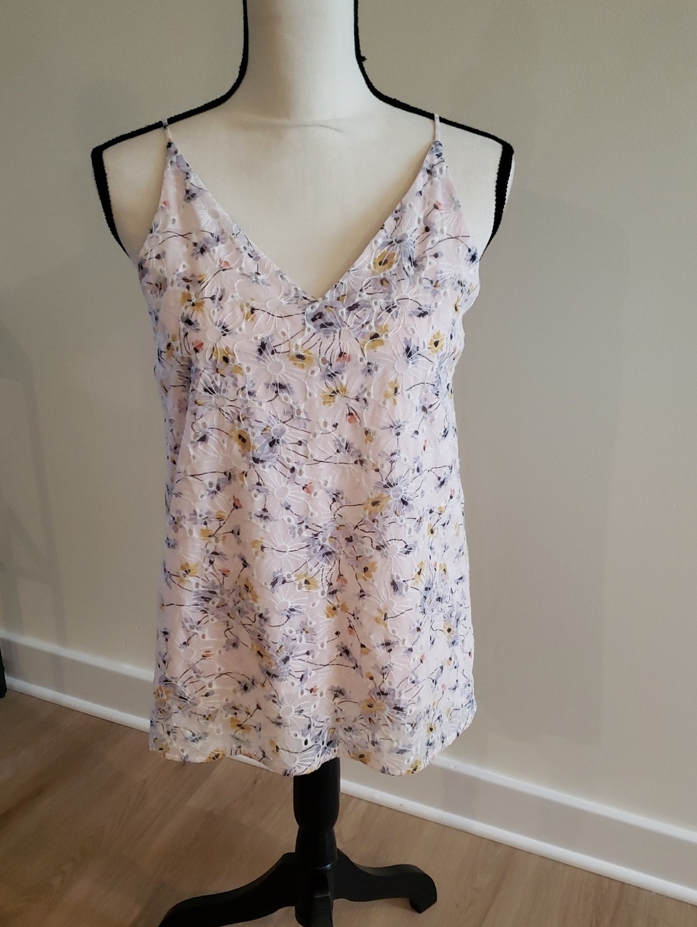 LOFT Light Pink Blouse with Lacy Floral Overlay Spaghetti Straps Camisole
